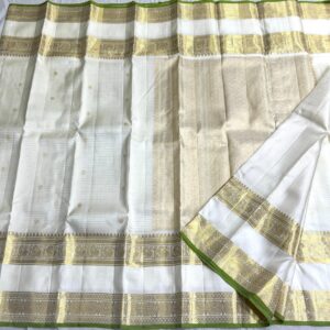 Kanjivaram Silk Saree in Self White with Gold Zari Checks