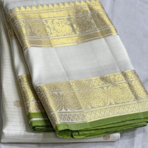 Kanjivaram Silk Saree in Self White with Gold Zari Checks