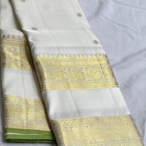 Kanjivaram Silk Saree in Self White with Gold Zari Checks