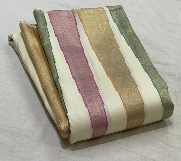 Kanjivaram Silk Saree in Cream with Multi-Color Temple Border