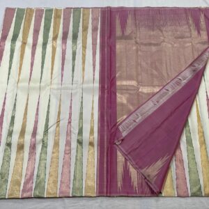 Kanjivaram Silk Saree in Cream with Multi-Color Temple Border