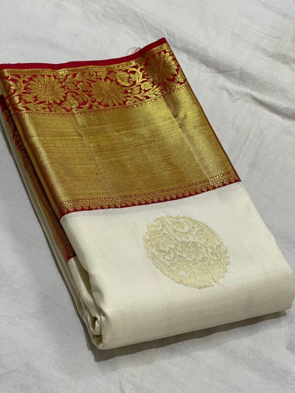 Kanjivaram Silk Saree in Off-White with Red Border