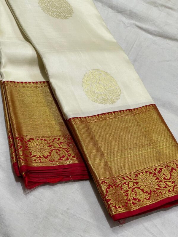 Kanjivaram Silk Saree in Off-White with Red Border