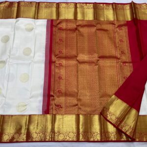 Kanjivaram Silk Saree in Off-White with Red Border