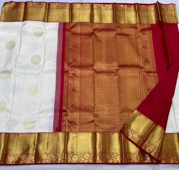 Kanjivaram Silk Saree in Off-White with Red Border