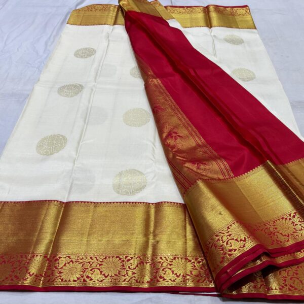 Kanjivaram Silk Saree in Off-White with Red Border