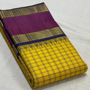 Kanjivaram Silk Saree in Mango Yellow and Purple