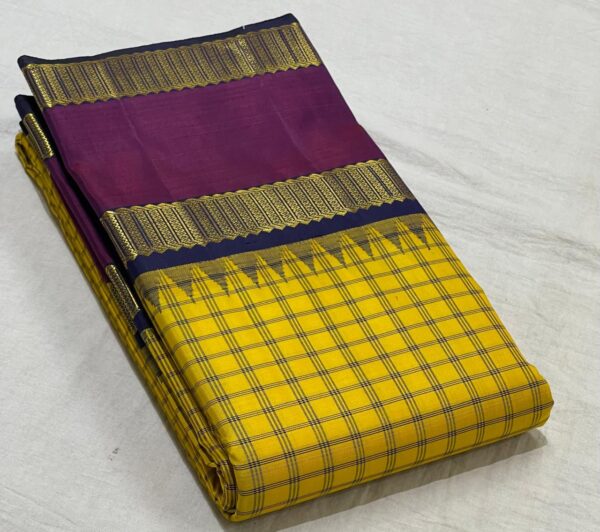 Kanjivaram Silk Saree in Mango Yellow and Purple