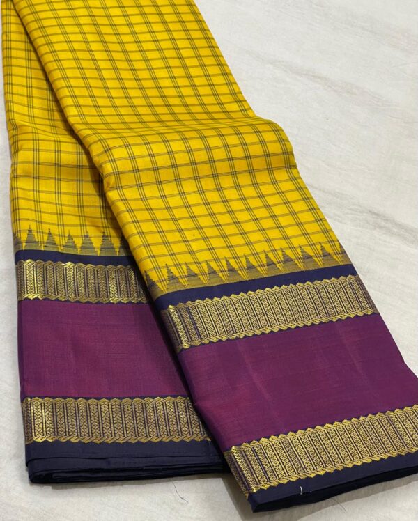 Kanjivaram Silk Saree in Mango Yellow and Purple