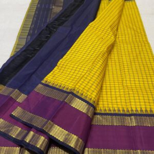 Kanjivaram Silk Saree in Mango Yellow and Purple