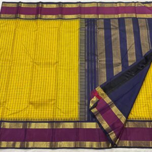 Kanjivaram Silk Saree in Mango Yellow and Purple