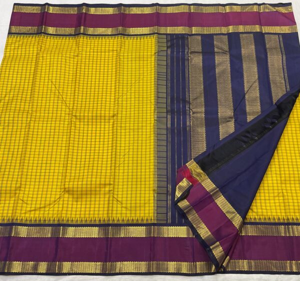 Kanjivaram Silk Saree in Mango Yellow and Purple