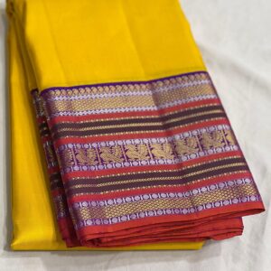 Kanjivaram Silk Saree in Mango Yellow with Multi-Color Border