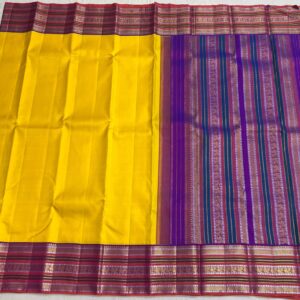 Kanjivaram Silk Saree in Mango Yellow with Multi-Color Border