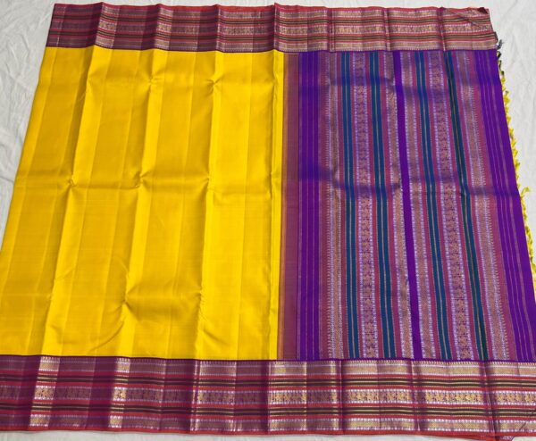 Kanjivaram Silk Saree in Mango Yellow with Multi-Color Border