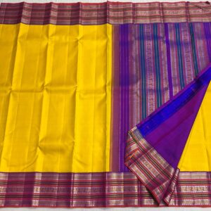 Kanjivaram Silk Saree in Mango Yellow with Multi-Color Border