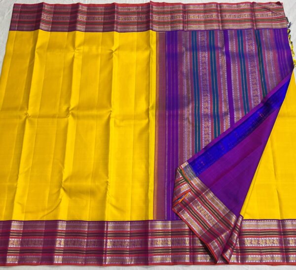 Kanjivaram Silk Saree in Mango Yellow with Multi-Color Border