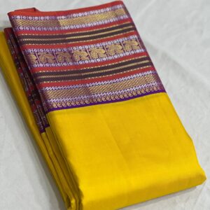 Kanjivaram Silk Saree in Mango Yellow with Multi-Color Border