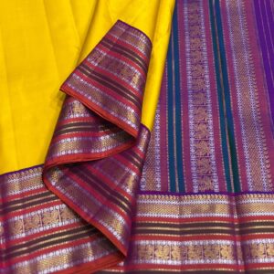 Kanjivaram Silk Saree in Mango Yellow with Multi-Color Border