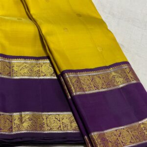 Yellow Kanjivaram Silk Saree Featuring a Purple Border