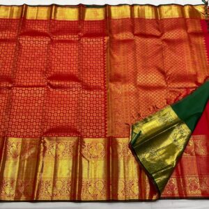 Red Kanjivaram silk saree in big border for wedding