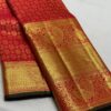 Red Kanjivaram silk saree in big border for wedding