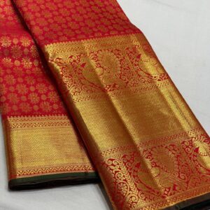 Red Kanjivaram silk saree in big border for wedding