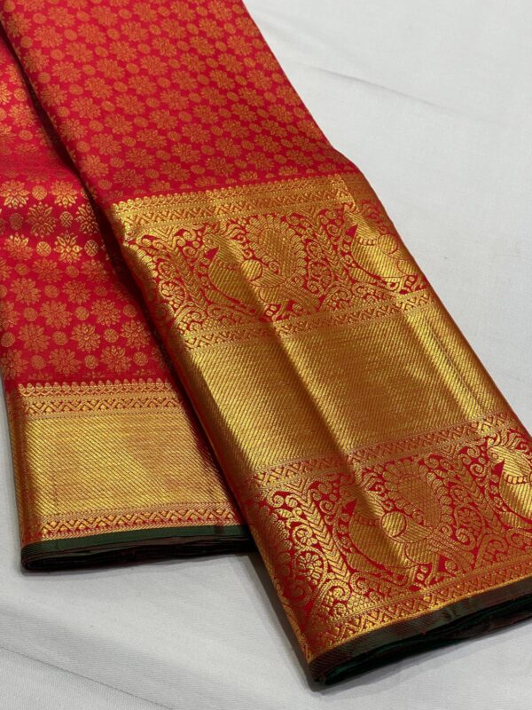 Red Kanjivaram silk saree in big border for wedding