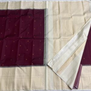 Kanjivaram Silk Saree in Dark Coffee Brown with Off-White Border