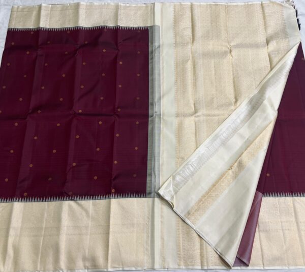 Kanjivaram Silk Saree in Dark Coffee Brown with Off-White Border