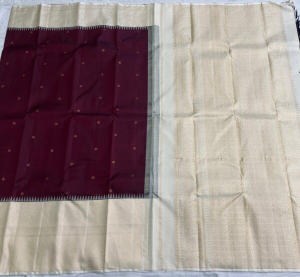 Kanjivaram Silk Saree in Dark Coffee Brown with Off-White Border