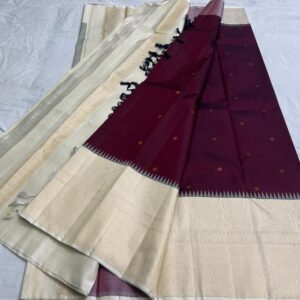 Kanjivaram Silk Saree in Dark Coffee Brown with Off-White Border