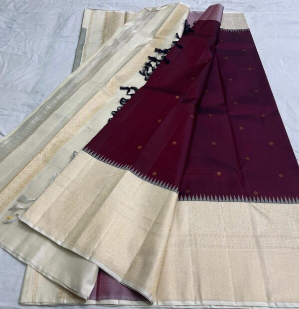 Kanjivaram Silk Saree in Dark Coffee Brown with Off-White Border