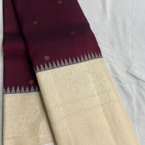 Kanjivaram Silk Saree in Dark Coffee Brown with Off-White Border