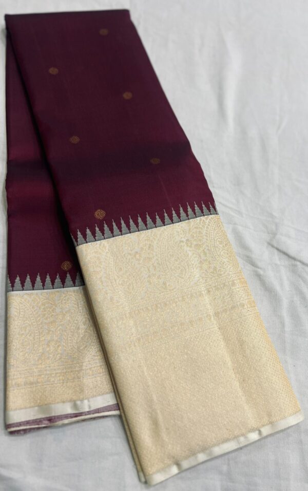 Kanjivaram Silk Saree in Dark Coffee Brown with Off-White Border