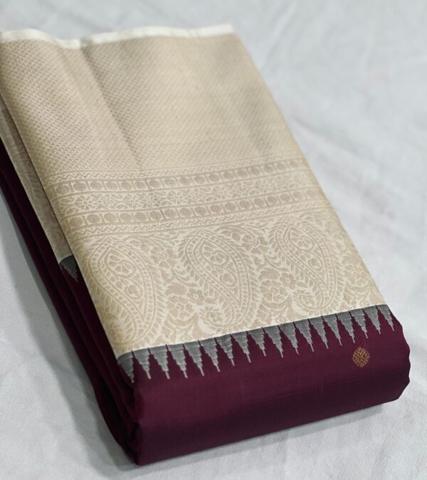 Kanjivaram Silk Saree in Dark Coffee Brown with Off-White Border