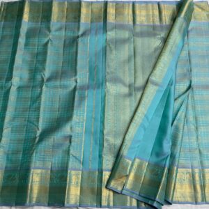 Kanjivaram Silk Saree in Self Aqua Blue with Gold Zari Brocade