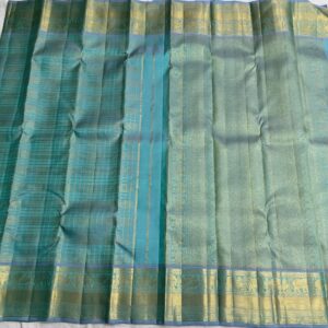 Kanjivaram Silk Saree in Self Aqua Blue with Gold Zari Brocade