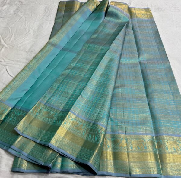 Kanjivaram Silk Saree in Self Aqua Blue with Gold Zari Brocade