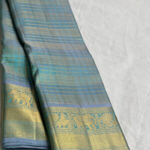 Kanjivaram Silk Saree in Self Aqua Blue with Gold Zari Brocade