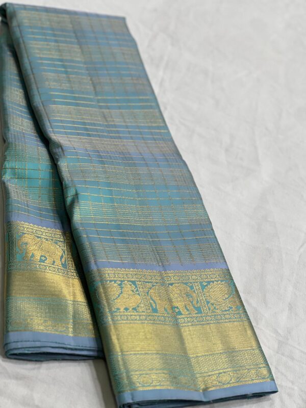 Kanjivaram Silk Saree in Self Aqua Blue with Gold Zari Brocade