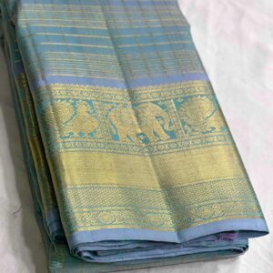 Kanjivaram Silk Saree in Self Aqua Blue with Gold Zari Brocade