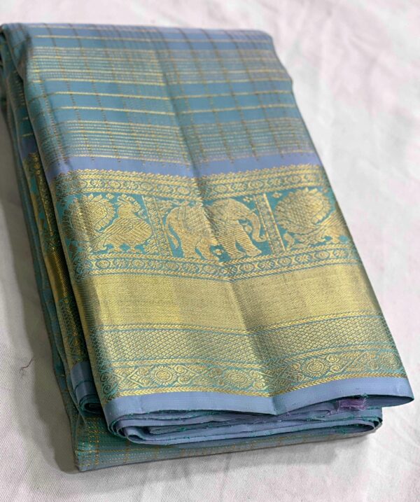 Kanjivaram Silk Saree in Self Aqua Blue with Gold Zari Brocade