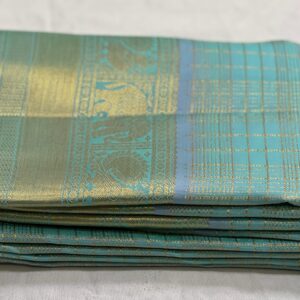 Kanjivaram Silk Saree in Self Aqua Blue with Gold Zari Brocade