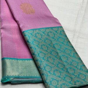 Kanjivaram Silk Saree in Lavender with Turquoise Border