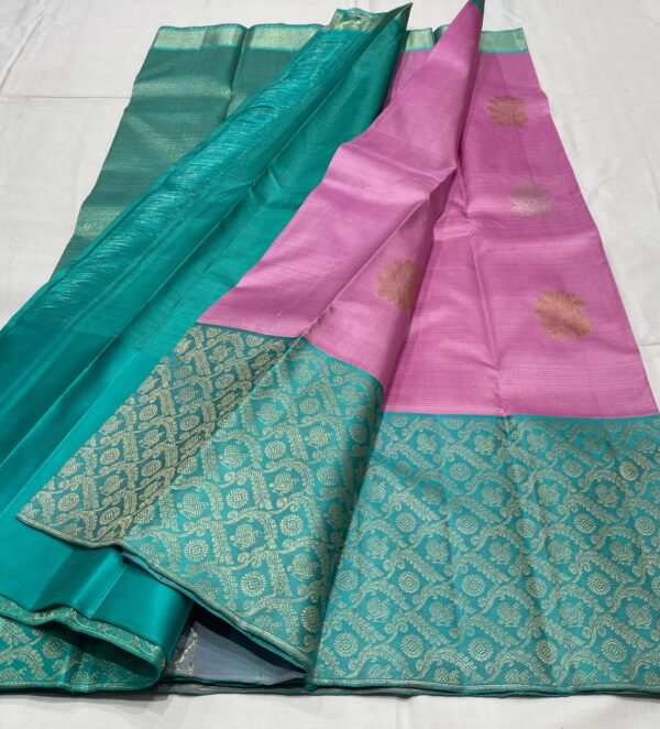 Kanjivaram Silk Saree in Lavender with Turquoise Border