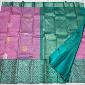 Kanjivaram Silk Saree in Lavender with Turquoise Border