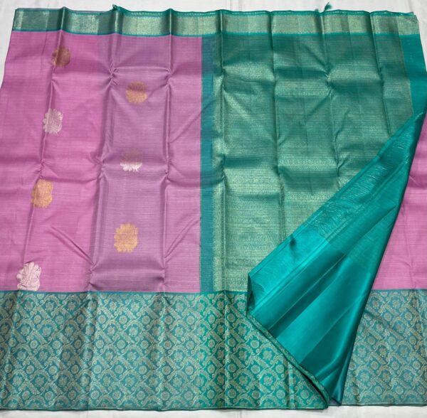 Kanjivaram Silk Saree in Lavender with Turquoise Border