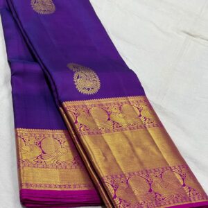 Royal Blue and Pink Kanjivaram Silk Saree with Gold Zari Butta