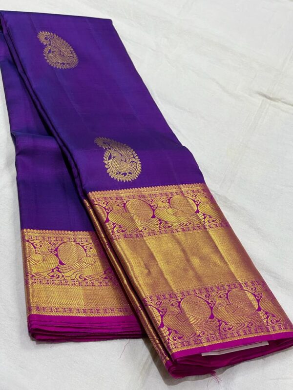 Royal Blue and Pink Kanjivaram Silk Saree with Gold Zari Butta